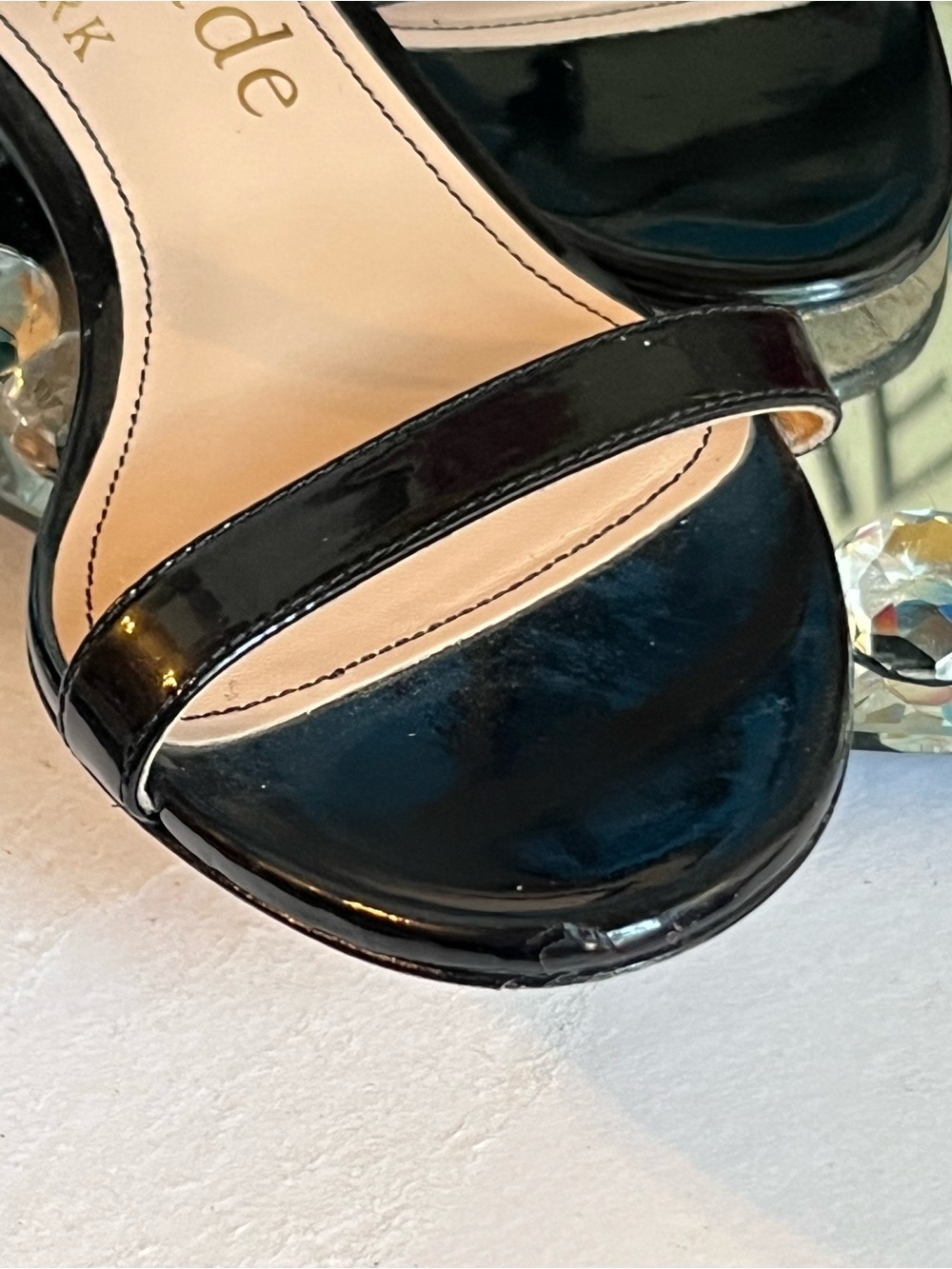 kate spade Black Patent Leather Two-Strap Slide Heels size 7 B - Picture 12 of 15